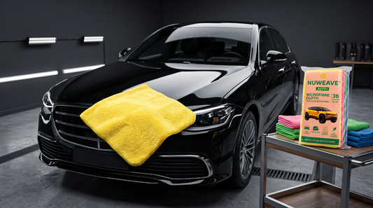 Nuweave microfibre cloths illustrating GSM choices for car detailing